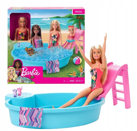 Barbie lalka+basen ze zjeżdżalnią Mattel
