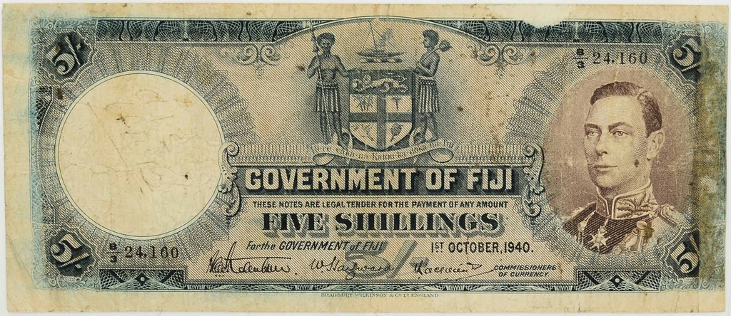 15.di! Fiji, 5 Szylingów 1940 rzadki, P.37.c,St.4+