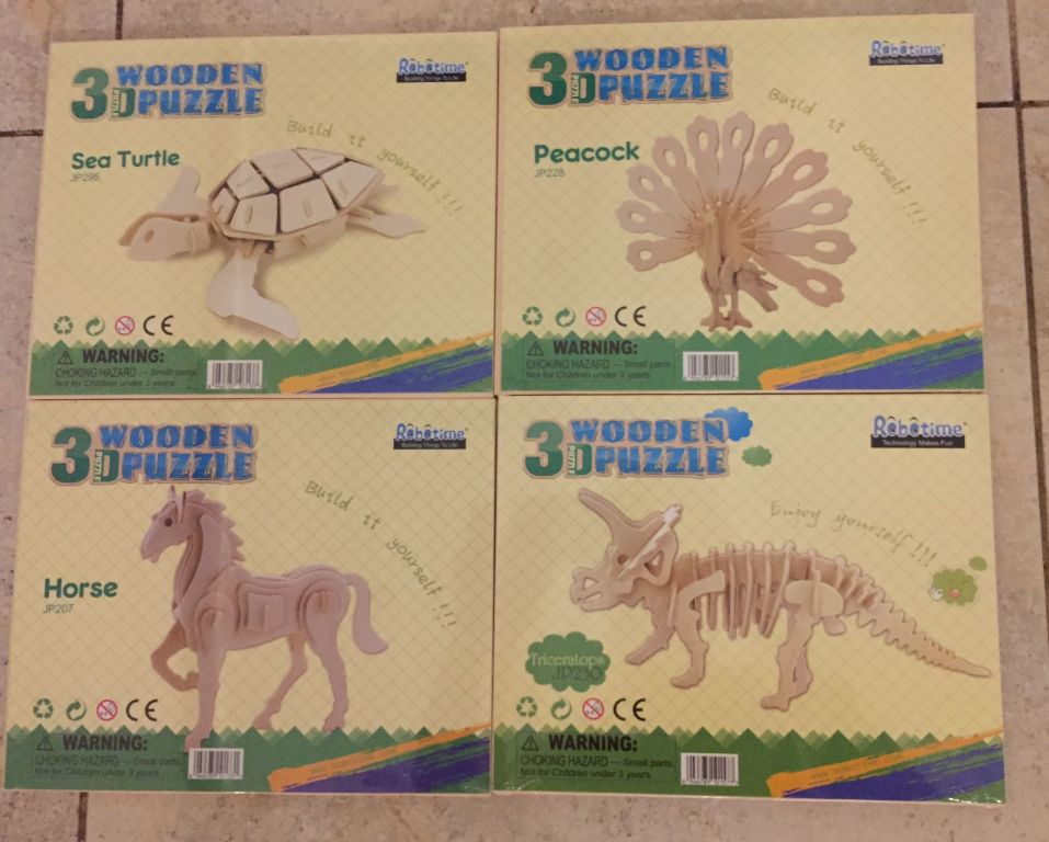 Puzzle A1: żółw, paw, koń, triceratops DIY