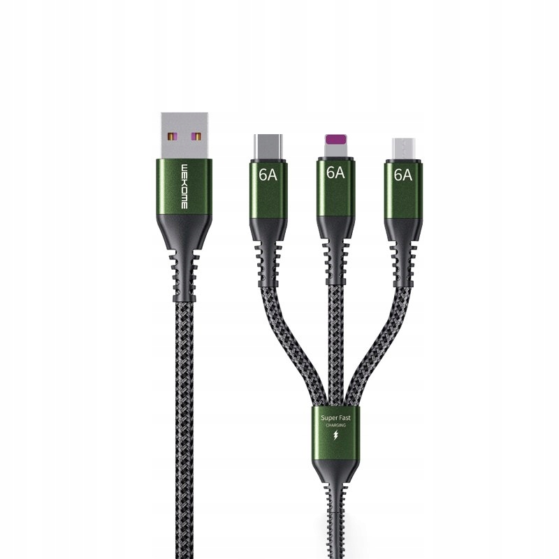 WEKOME WDC-170 Raython Series - Kabel połączeniowy 3w1 USB-A do USB-C + Lig