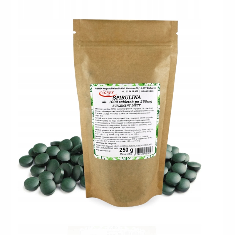 SPIRULINA 250g 1000 TABLETEK MEGA PAKA DUŻA JAKOŚĆ