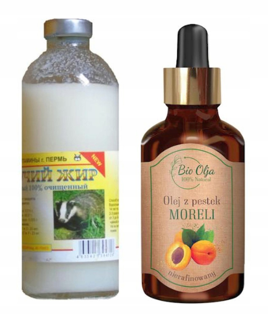 Smalec sadło borsuka 100 % oczyszczony 250 ml + Olej z pestek moreli 50 ml