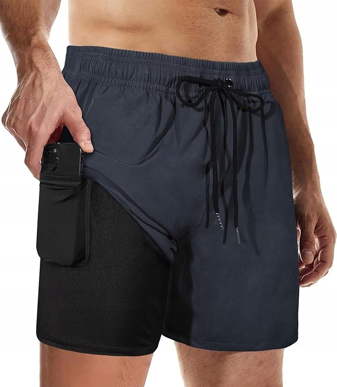 Spodenki kąpielówki męskie szorty plażowe 2w1 treningowe kieszenie rozm. XL