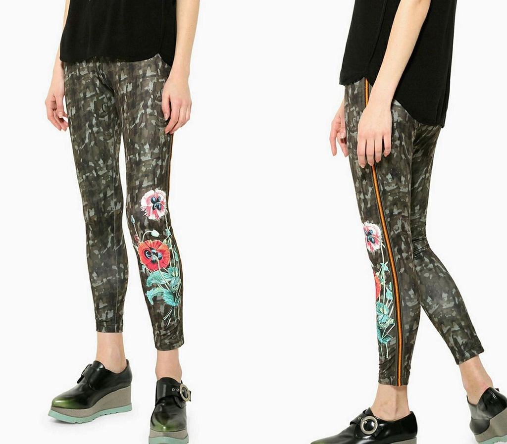 DESIGUAL ZIELONE LEGGINSY MORO LAMPASY (XL)