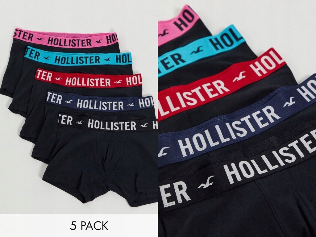 Hollister 5 PAK Bokserki z czerwonym paskiem L