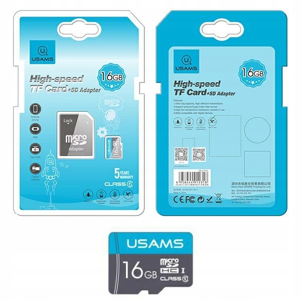 USAMS Karta pamięci 16GB 10C + adapter ZB117TF01