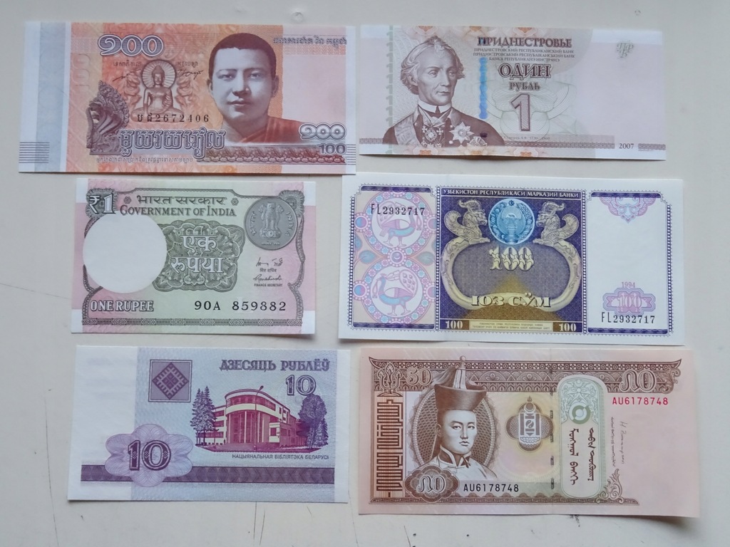 6 banknotów Świat ciekawy mix -E050