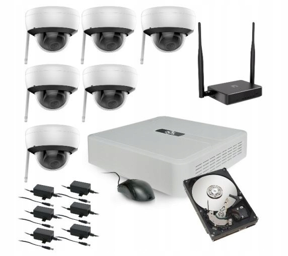 Zestaw 6 kamer DVS 4Mpx monitoring WiFi dysk HDD