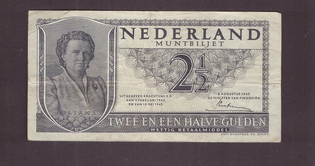 Holandia - banknot - 2-1/2 Gulden 1949 rok