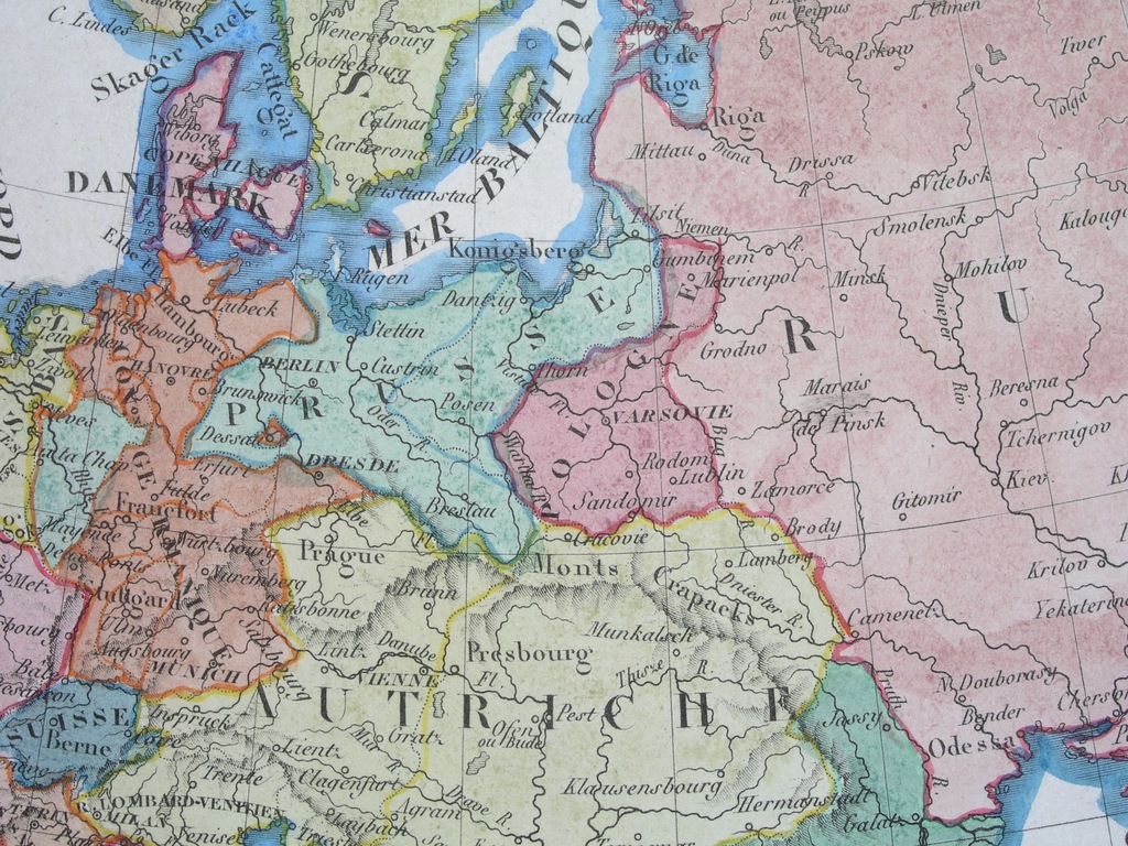 1830 oryginał MAPA POLSKA EUROPA Warszawa Poznań Szczecin Lublin Kraków