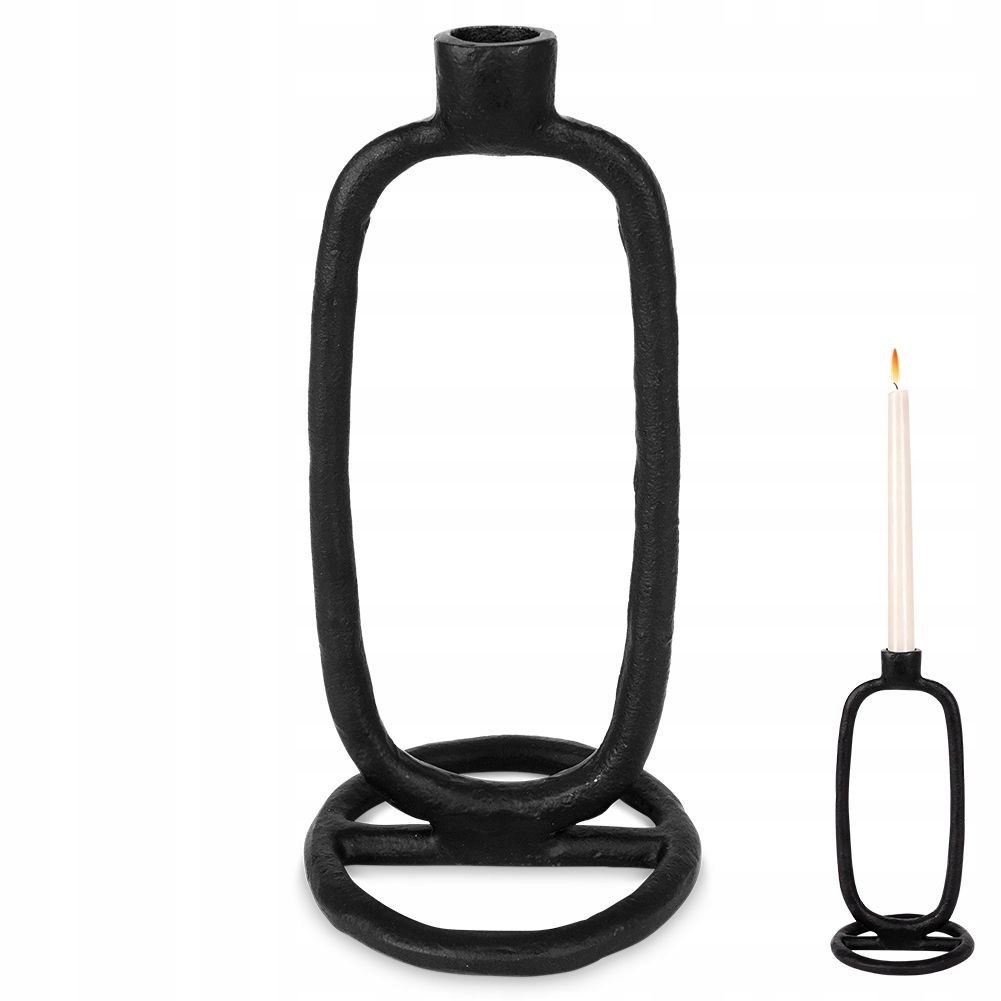 Świecznik na długą świeczkę aluminiowy czarny 24 cm