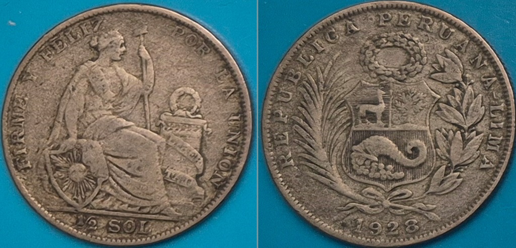 Peru 1/2 sol 1928r. KM 216 srebro 12,5 grama