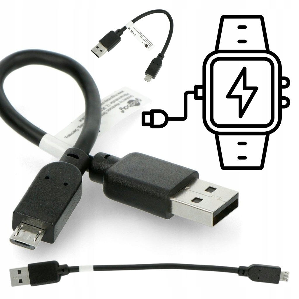 Przewód Smartwatch 0.15m USB2.0 kabel USB 0,15 m USB A Micro-USB B Czarny