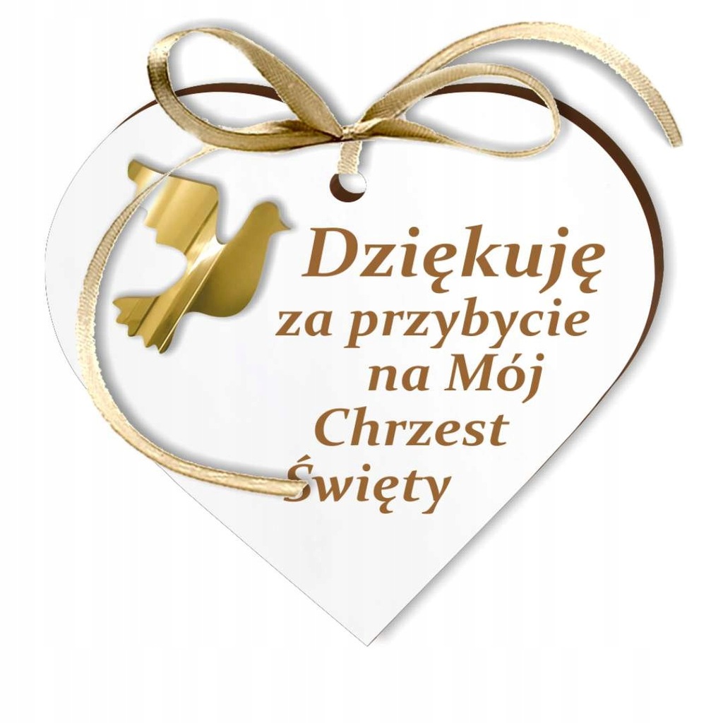 zawieszka SERCE białe CHRZEST podziękowania AKRYL5