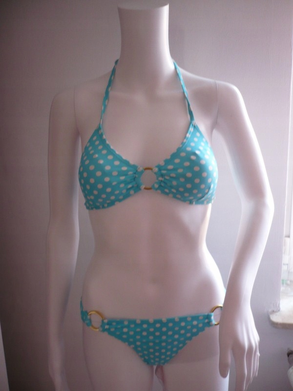 błękitny strój kąpielowy bikini S 36 groszki