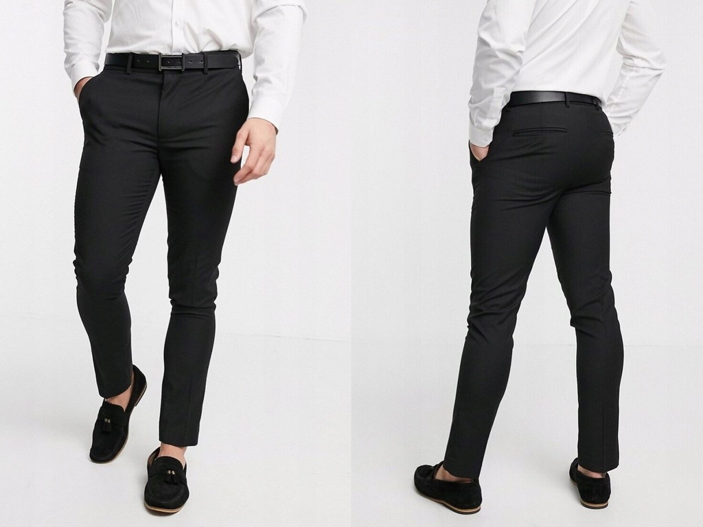 New Look Czarne spodnie garniturowe slim 30/32