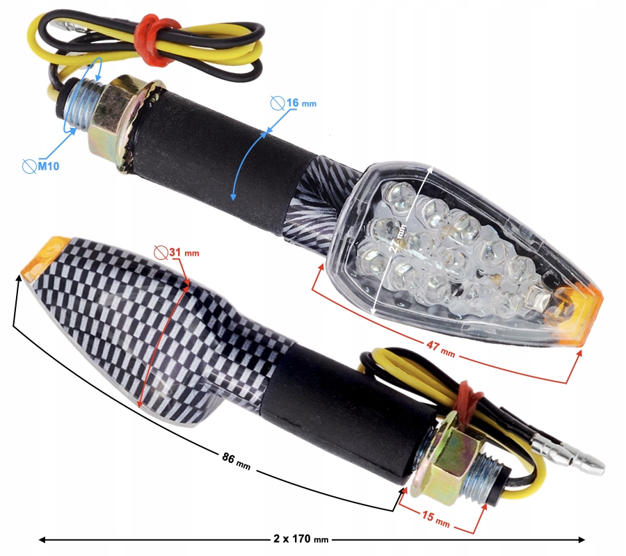 Kierunkowskazy uniwersalne MRT-008, ledowe (14 diod) kolor Karbon (E- mark)