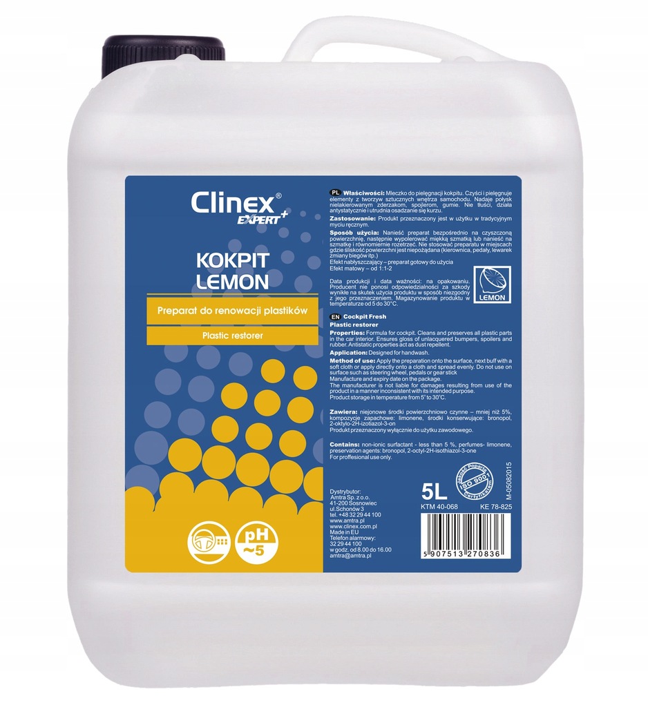 CLINEX BIO KOKPIT LEMON PREPARAT DO PLASTIKÓW - 5L