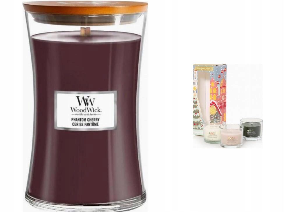 ZESTAW WoodWick Phantom Cherry Świeca Duża 610g + MARKOWE ŚWIĄTECZNE Ś