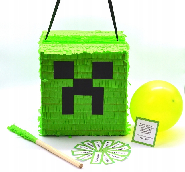 PINIATA MINECRAFT XXL CREEPER QUIZ+KIJ+BALON 12575015173 oficjalne