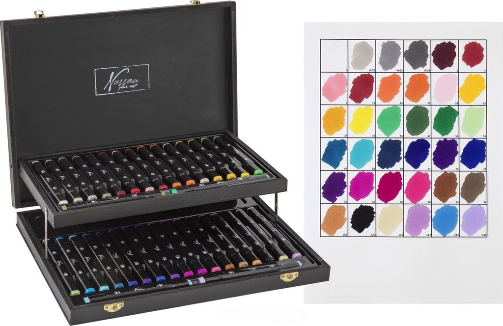 NASSAU MARKER DWUSTRONNY ZESTAW 36 KOL, SKRZYNKA DREWNIANA