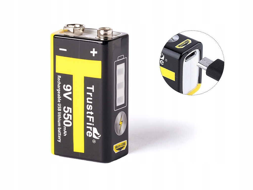 Akumulator TrustFire 9V USB 6F22 550mAh Li-Poly