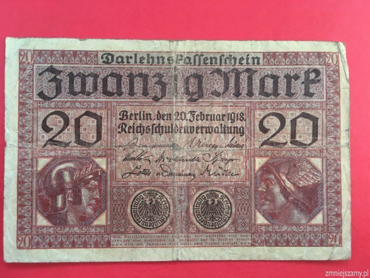 Niemcy - Oryginalne 20 marek z 1918 roku - seria M