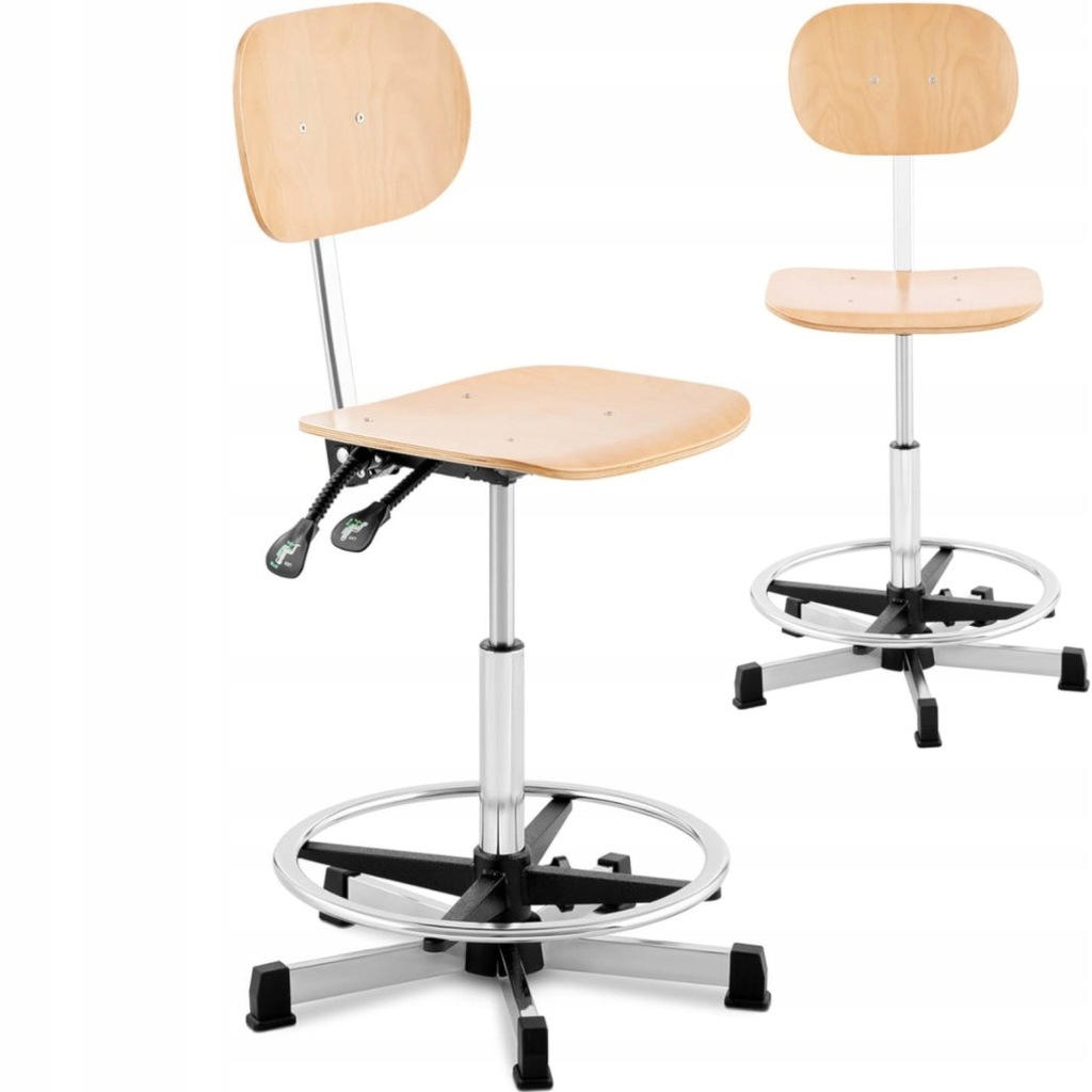 Krzesło robocze warsztatowe z oparciem podnóżkiem ze sklejki CHROM do 120 k