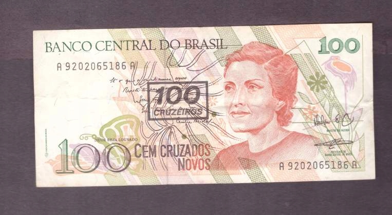 Brazylia - 100 Cruzeiros 1990-1993 pieczątka