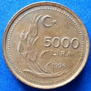 *TURCJA 0395-1996 *5000 Lira 1996 TÜRKİYE CUMHURİY