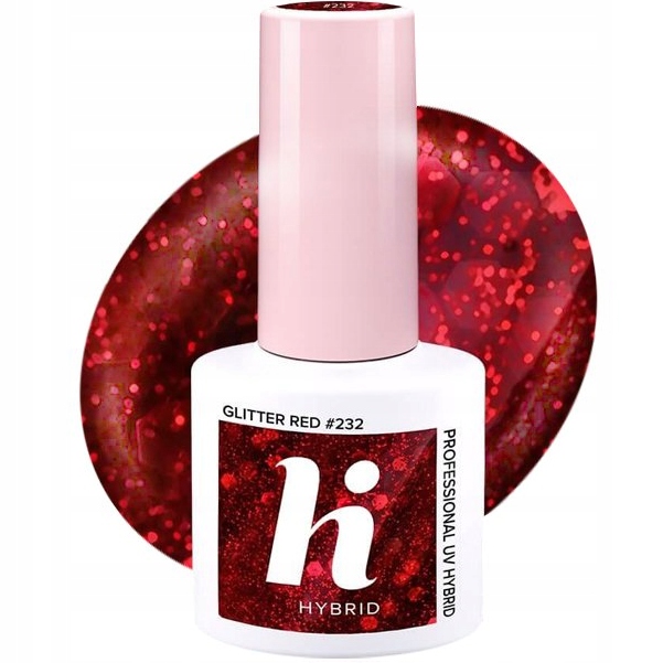 HI HYBRID #232 Lakier Hybrydowy GLITTER RED 5ml