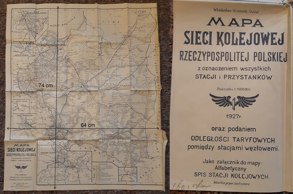 Mapa Sieci Kolejowej II RP 1927 rok UNIKAT!