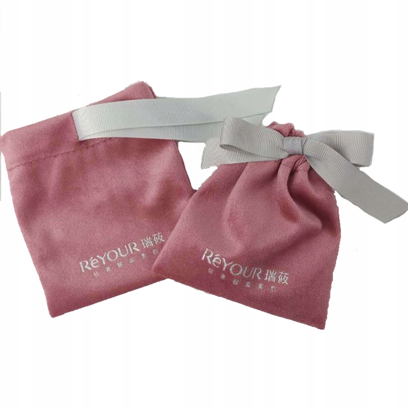 Pink Velvet Gift Bags Jewelry Logo Ribbon Sack