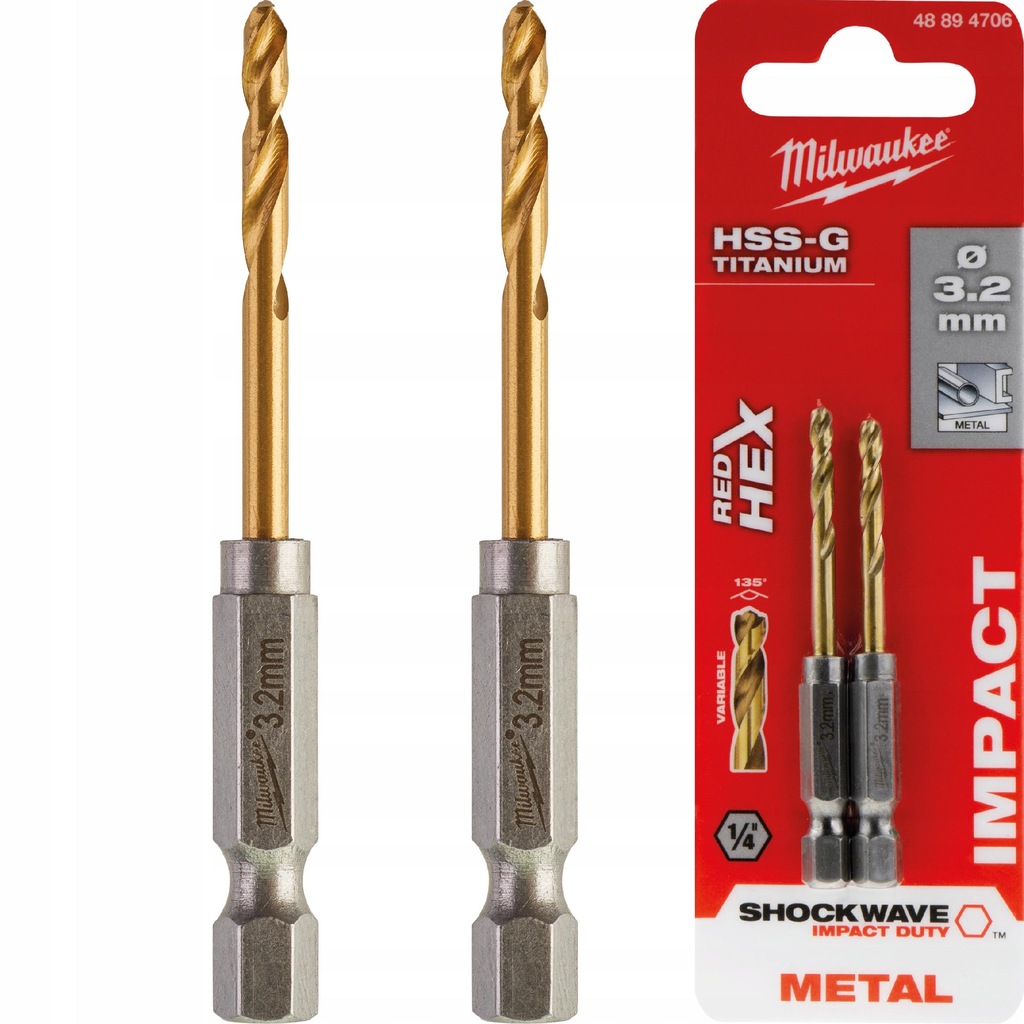 Wiertła do metalu Milwaukee HSS-G Red Hex 3,2mm