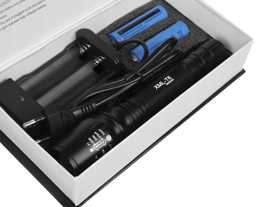 Latarka XML-T6 Taktyczna Zoom 300m LED + Ładowarka - 12561023233 ...