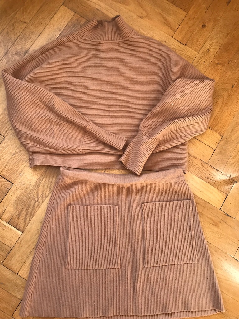 Zara komplet sweter spódniczka camel beż