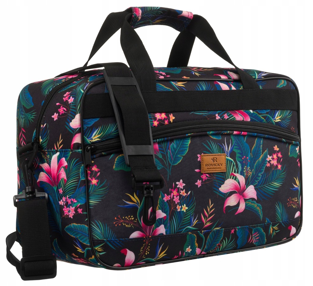 Torba podróżna Rovicky R-TL15608-7104 w kwiaty z uchwytem na walizkę