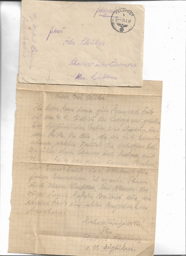 List żołnierza Wehrmachtu do znajomej 1942 Schadow
