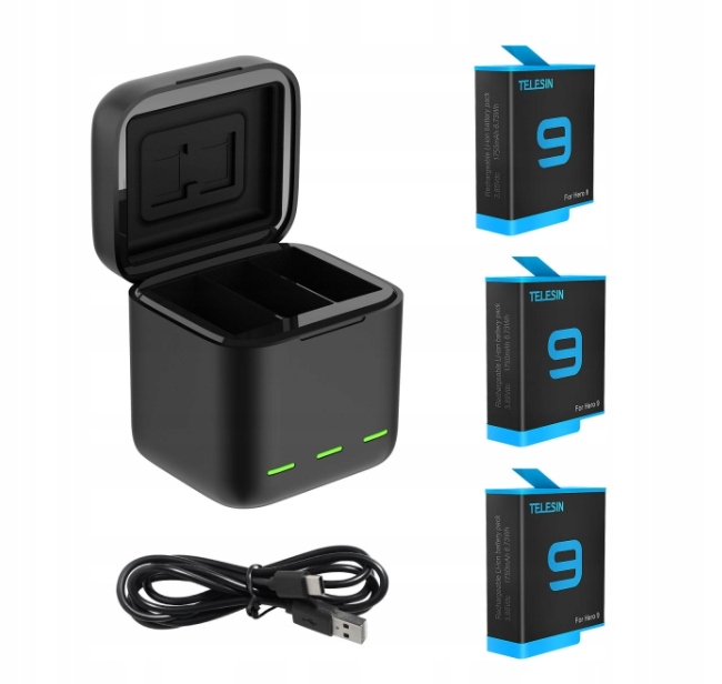 Ładowarka trójkanałowa box Telesin dla GoPro Hero 9 / Hero 10 + 3 baterie (