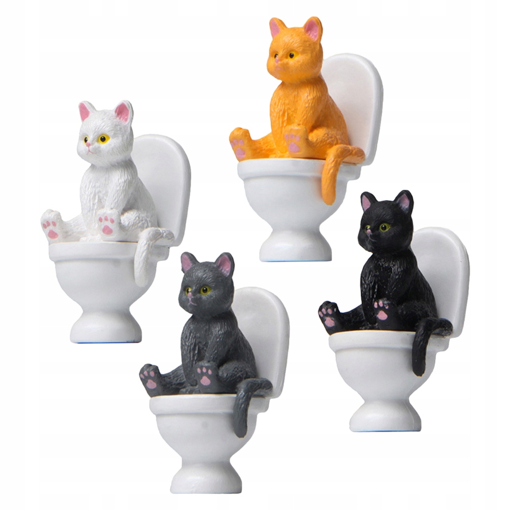 Miniature Figurines Toilet Cat Doll Kitten 4 Pcs