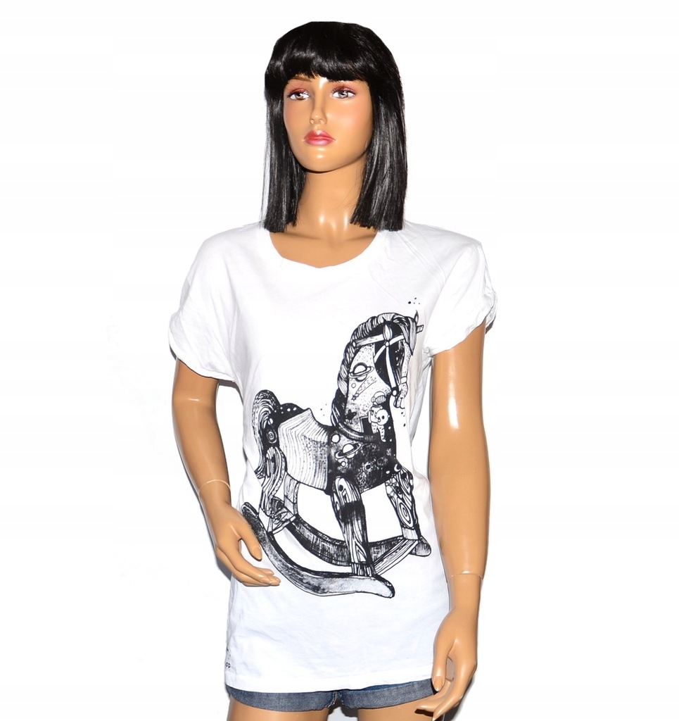 CROPP T-SHIRT KONIK AM-INK BIAŁA PRINT - L