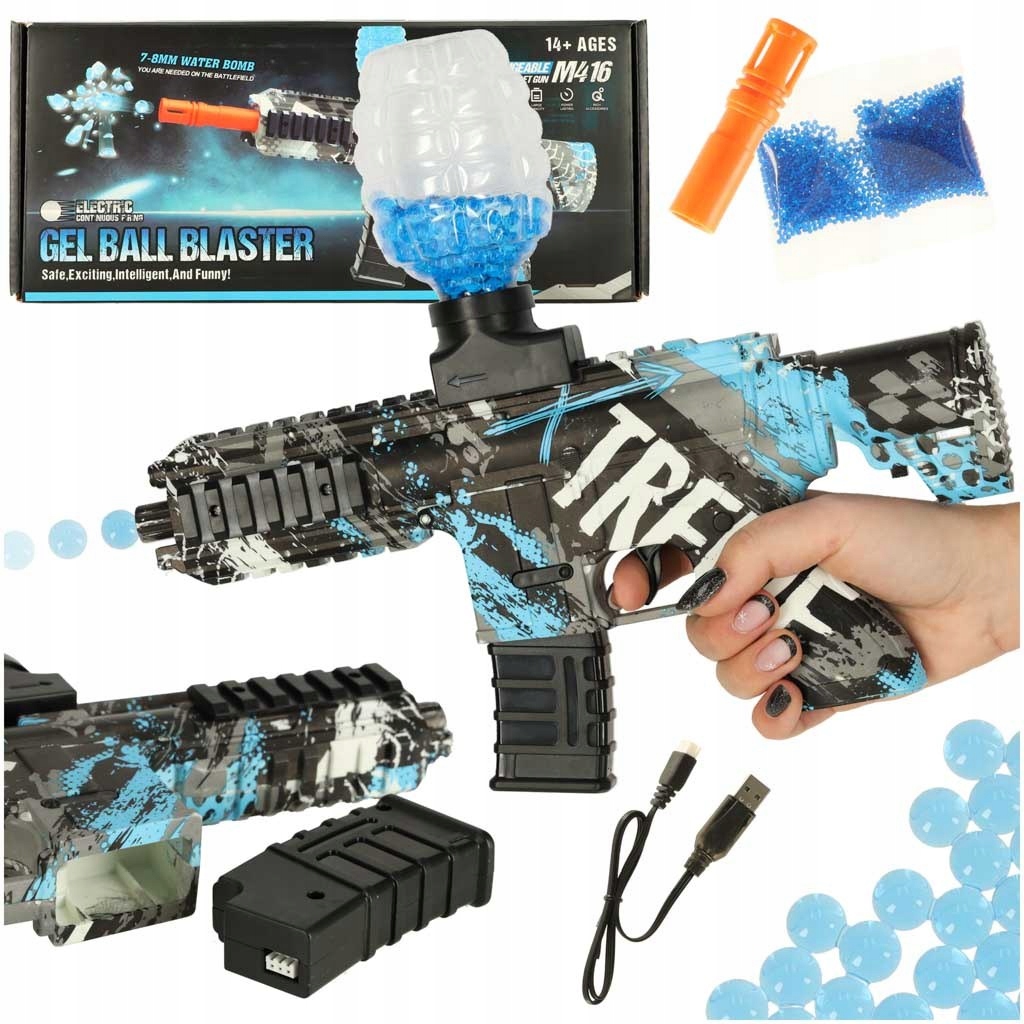 Pistolet na kulki żelowe wodne karabin niebieski zasilanie bateryjne USB 55
