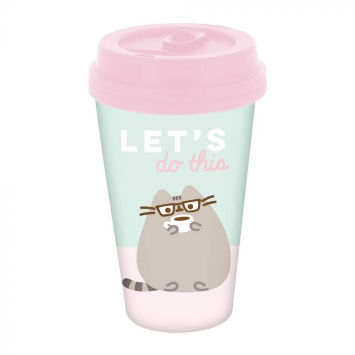 PUSHEEN Kubek podróżny z kotem 275ml róż miętowy