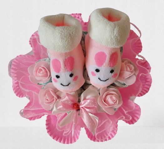 Bukiet z 10 pampersów pieluszek Chrzest skarpetki frotte prezent