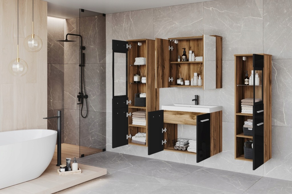 Zestaw mebli łazienkowych Madrit II wotan/czarny połysk z oświetleniem LED