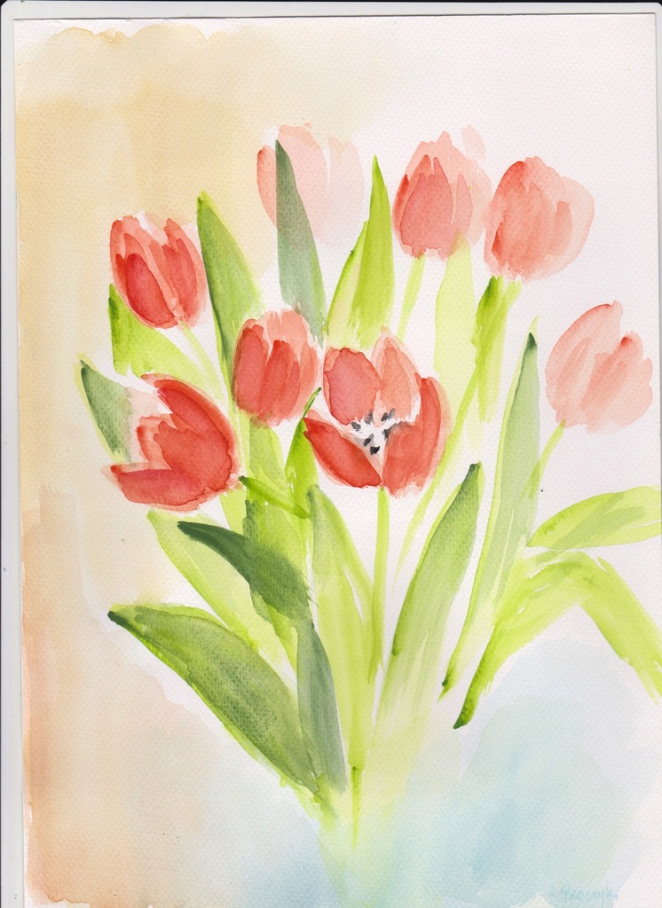 Pęk tulipanów, akwarela