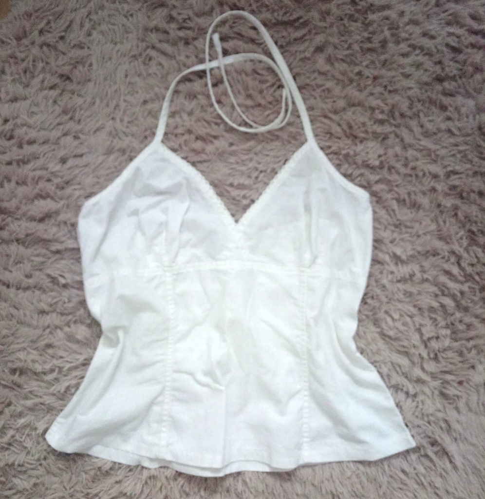 Lniany crop top h&m len koronka l/xl