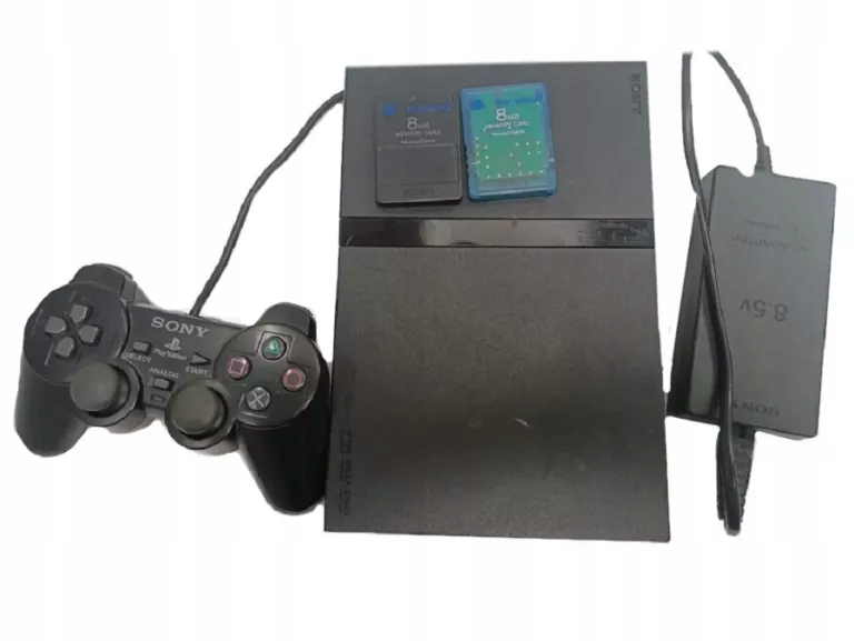 KONSOLA PS2 SCPH-77004 + 1 PAD, 2 KARTY PAMIĘCI, ZASILACZ !OPIS!