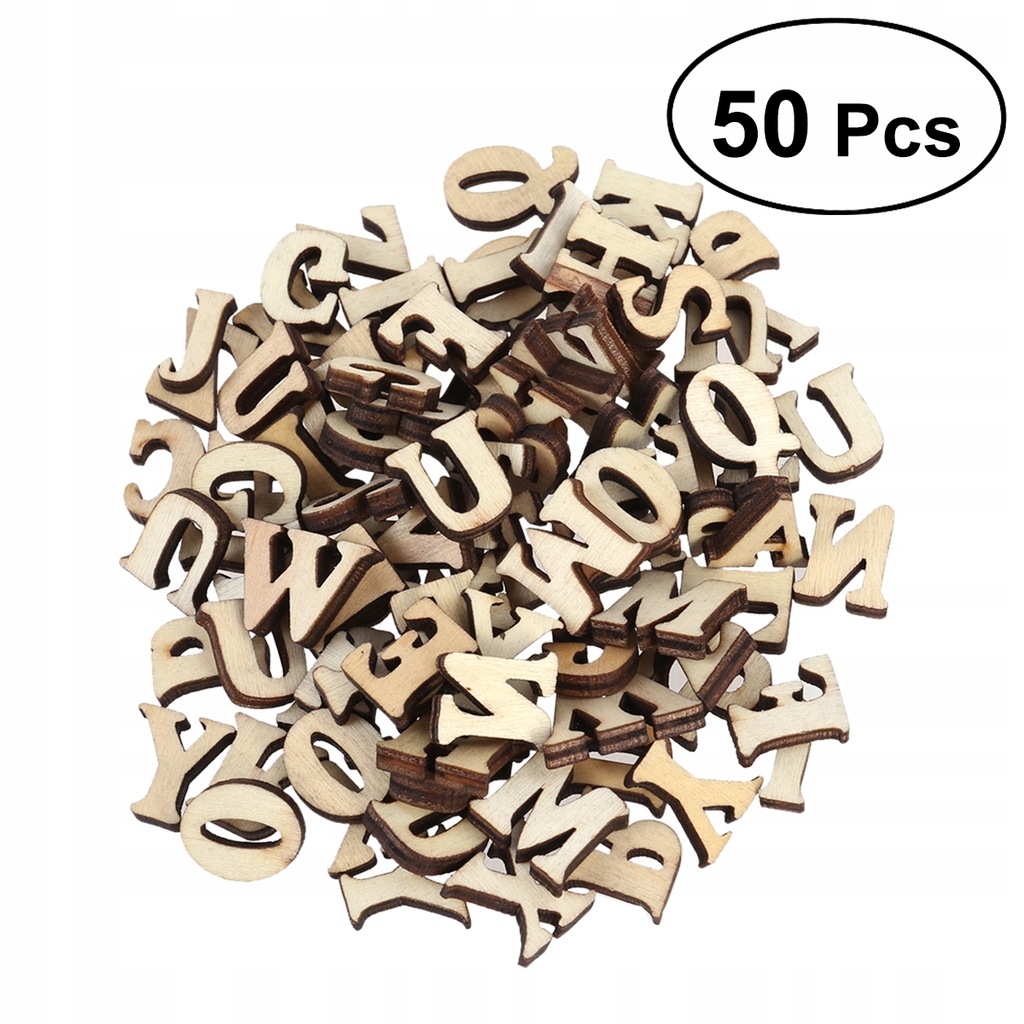 50 SZTUK Niedokończone Drewniane Litery Alfabetu