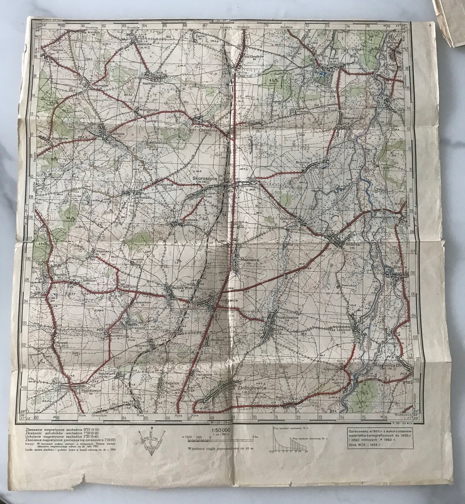 Stara Mapa Grodków 1953 rok Wydanie Pierwsze